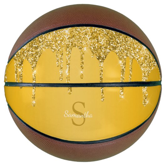 Chique Gouden Glitterdruppels Glitterende Monogram Basketbal (Voorkant)