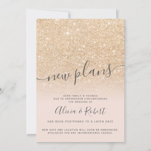 Chique gouden glitters roze uitgestelde nieuwe pla kaart (Voorkant)