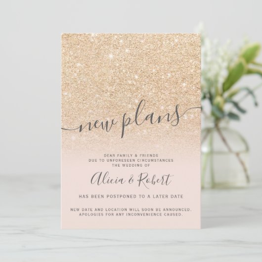 Chique gouden glitters roze uitgestelde nieuwe pla kaart (Staand voorkant)