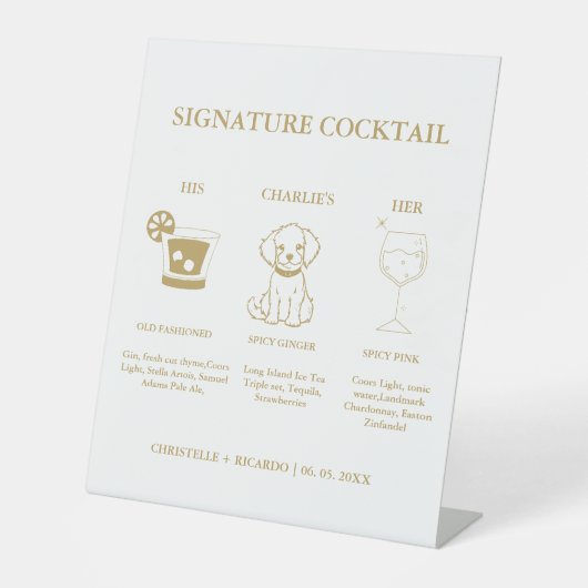 Chique gouden handtekening Coctail Drink bruiloft  Reclamebord Met Voetstuk (Voorkant)