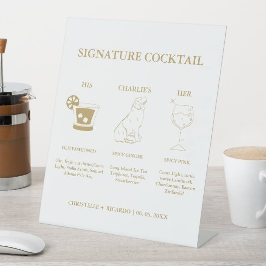 Chique gouden handtekening Coctail Drink bruiloft  Reclamebord Met Voetstuk (Insitu)