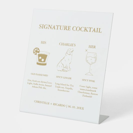 Chique gouden handtekening Coctail Drink bruiloft  Reclamebord Met Voetstuk (Voorkant)