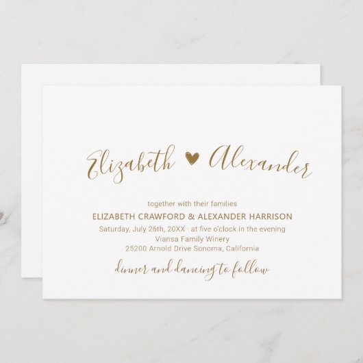 Chique gouden hart script Alles in één QR code bru Kaart (Voorkant / Achterkant)