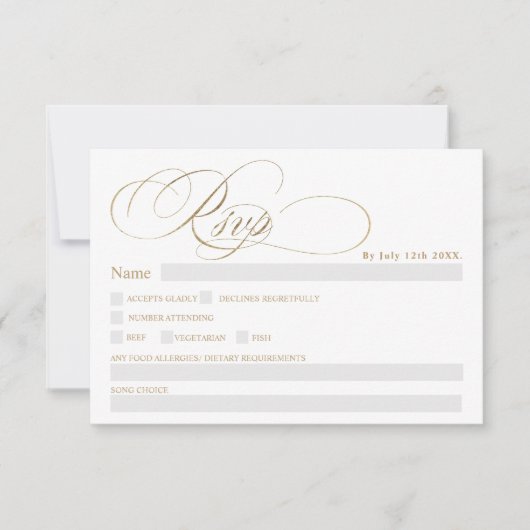 Chique gouden kalligrafie chique rsvp bruiloft kaart (Voorkant)