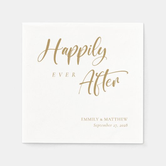 Chique gouden kalligrafie 'Happily ever after' bru Servet (Voorkant)