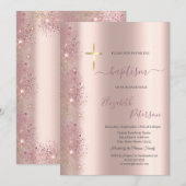 Chique gouden kruis doop Roos gouden glitter stof Kaart (Voorkant / Achterkant)