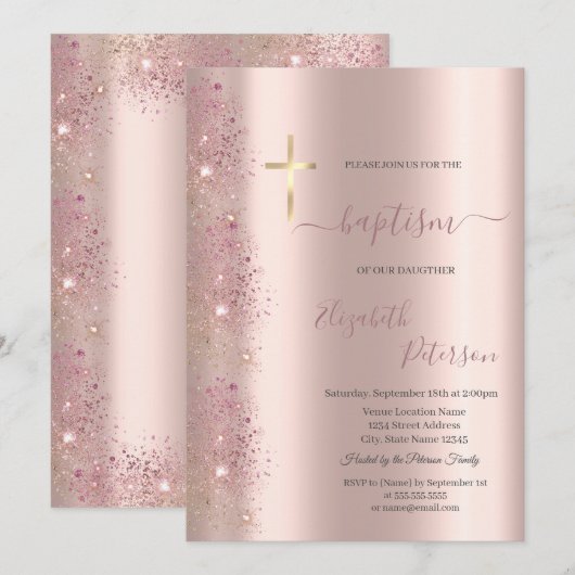 Chique gouden kruis doop Roos gouden glitter stof Kaart (Voorkant / Achterkant)