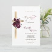 Chique gouden kruis rode rozen doop glitter Confet Kaart (Staand voorkant)