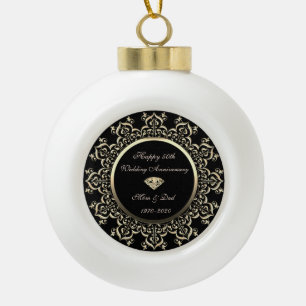 Chique gouden krullen diamanten 50ste huwelijksver keramische bal ornament