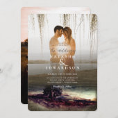 Chique gouden landschap overlay 2 foto's bruiloft kaart (Voorkant / Achterkant)