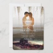 Chique gouden landschap overlay 2 foto's bruiloft kaart (Voorkant)