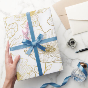 Chique Gouden Lijn Bloem Wit Bloemmotief Cadeaupapier