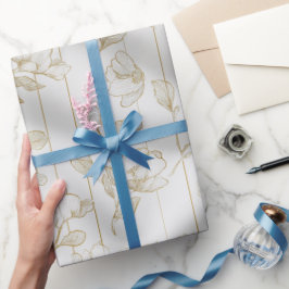 Chique Gouden Lijn Bloem Wit Bloemmotief Cadeaupapier