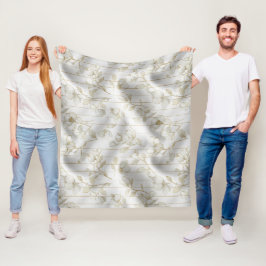 Chique gouden lijn bloem wit bloemmotief fleece deken