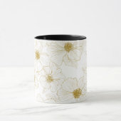 Chique Gouden Lijn Bloem Wit Bloemmotief Mok (Midden)