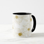 Chique Gouden Lijn Bloem Wit Bloemmotief Mok (Voorkant rechts)