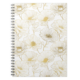 Chique Gouden Lijn Bloem Wit Bloemmotief Notitieboek