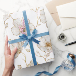 Chique gouden lijn bloem wit bloempatroon cadeaupapier