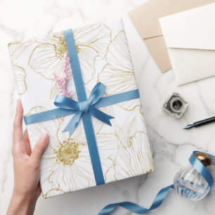 Chique gouden lijn bloem wit bloempatroon cadeaupapier