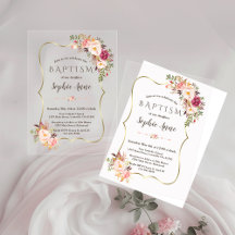 Chique gouden lijst roze bloemen meisje doop
