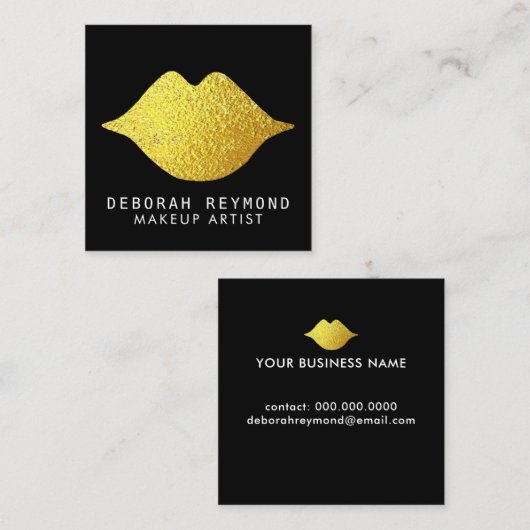 Chique gouden lippen op zwarte schoonheid make-up vierkante visitekaartje (Voorkant / Achterkant)