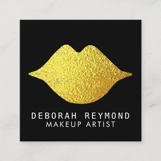 Chique gouden lippen op zwarte schoonheid make-up vierkante visitekaartje (Voorkant)