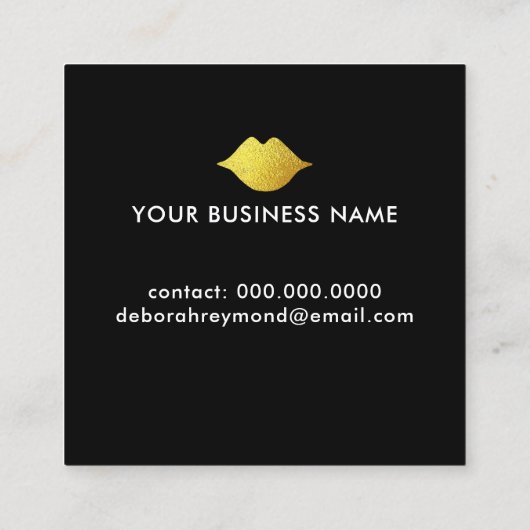 Chique gouden lippen op zwarte schoonheid make-up vierkante visitekaartje (Achterkant)