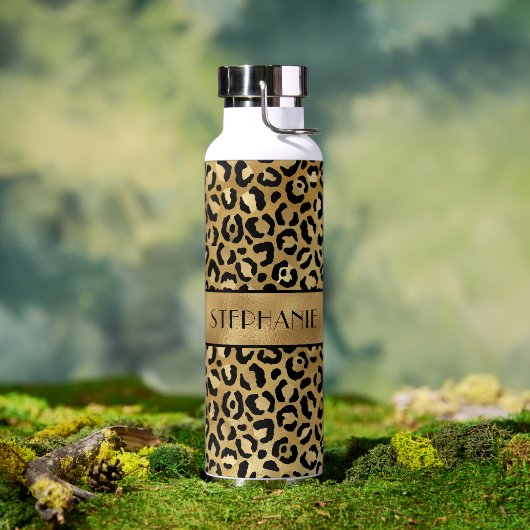 Chique gouden luipaardprint Persoonlijk Waterfles (Buiten)