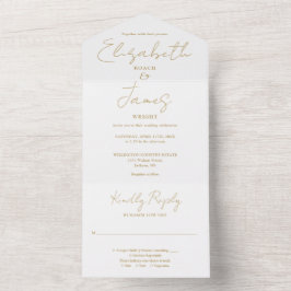 Chique Gouden Minimalistische Elegante Script Brui All In One Uitnodiging