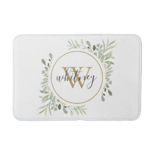 Chique Gouden Monogram Elegante Script Groene Tint Badmat