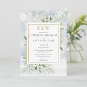 Chique gouden monogram groen winter couples shower kaart (Staand voorkant)