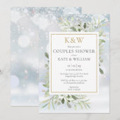 Chique gouden monogram groen winter couples shower kaart (Voorkant / Achterkant)