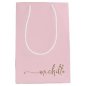 Chique Gouden Monogram Naam Script Roze Rood Medium Cadeauzakje (Voorkant)