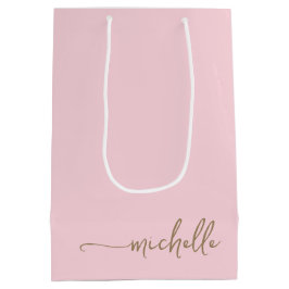 Chique Gouden Monogram Naam Script Roze Rood Medium Cadeauzakje
