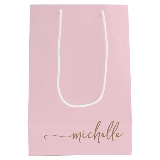 Chique Gouden Monogram Naam Script Roze Rood Medium Cadeauzakje (Achterkant)