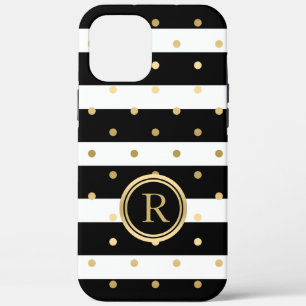 Chique gouden-polka stippen met zwarte & witte str Case-Mate iPhone case