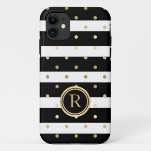 Chique gouden-polka stippen met zwarte & witte str Case-Mate iPhone case