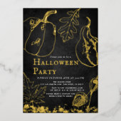 Chique gouden pompoen zwart Halloween Party Folie Uitnodiging (Voorkant)