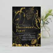 Chique gouden pompoen zwart Halloween Party Folie Uitnodiging (Staand Voorkant)