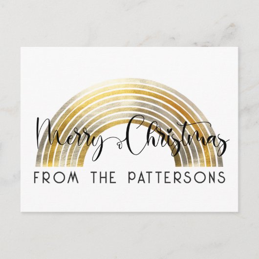 Chique Gouden Regenboog Familienaam Prettig Kerstf Briefkaart (Voorkant)