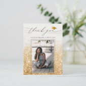 Chique gouden roze glitter Afstuderen foto dank u Briefkaart (Staand voorkant)