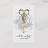 Chique Gouden Schaar Bloem Haar Stylist Schoonheid Visitekaartje (Voorkant)