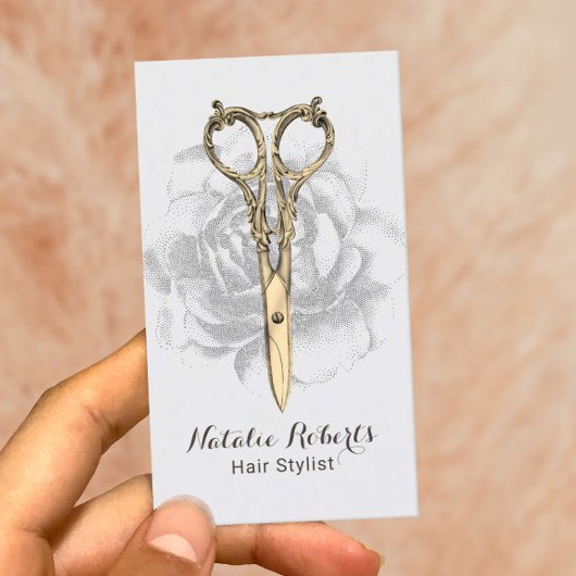 Chique Gouden Schaar Bloem Haar Stylist Schoonheid Visitekaartje