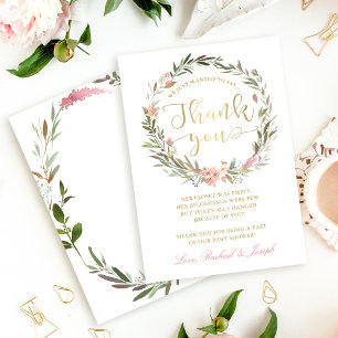 Chique gouden schrift krans babyshower bedankkaart kaart