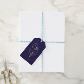 Chique gouden script Cheers Navy Blue wijnfleslabe Cadeaulabel (Met Touw)