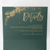 Chique gouden script Floral blad elegante bruiloft Drieluik Uitnodiging (Binnenzijde eerst)