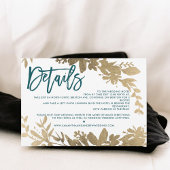 Chique gouden script Floral blauwgroen bruiloft ri Kaart