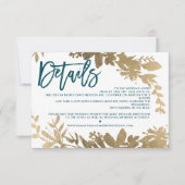 Chique gouden script Floral blauwgroen bruiloft ri Kaart (Voorkant)