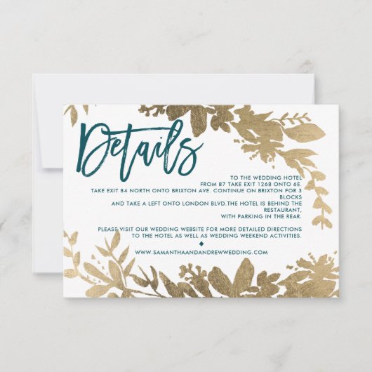 Chique gouden script Floral blauwgroen bruiloft ri Kaart (Voorkant)