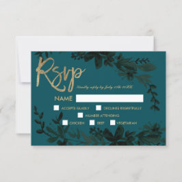 Chique gouden script Floral donkergroen rsvp bruil Kaartje
